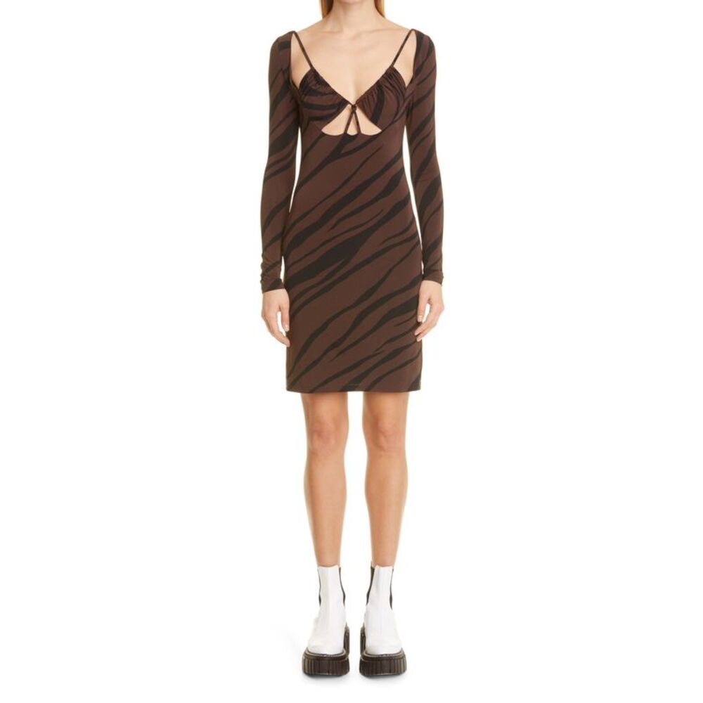 ET OCHS Womens Brown Lined Tie Long Sleeve Above The Knee Sheath Dress 4